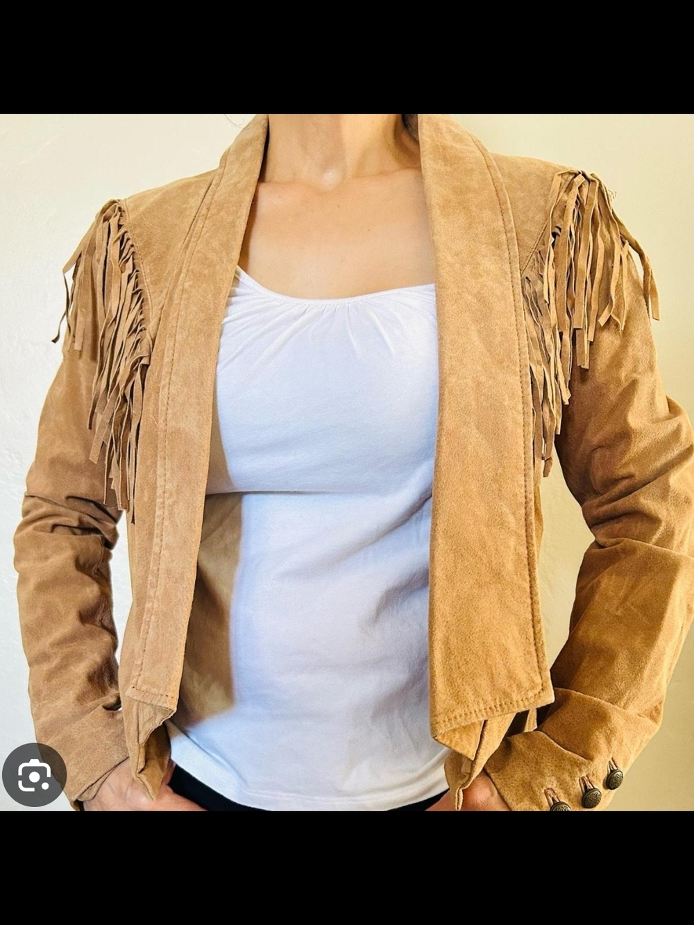 Forever 21 Fringe Pig Skin Leather Open-Front Jacket